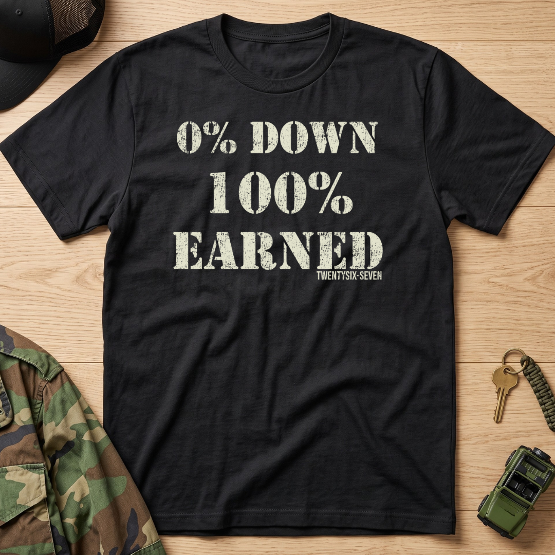 0% Down 100% Earned Vintage Motivational T-Shirt