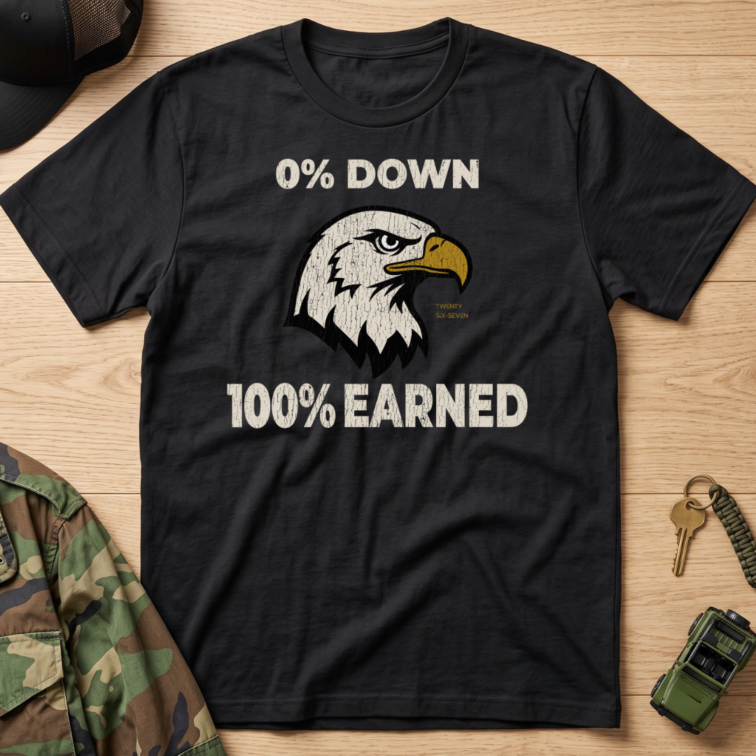 0% Down 100% Earned Vintage Eagle Graphic T-Shirt