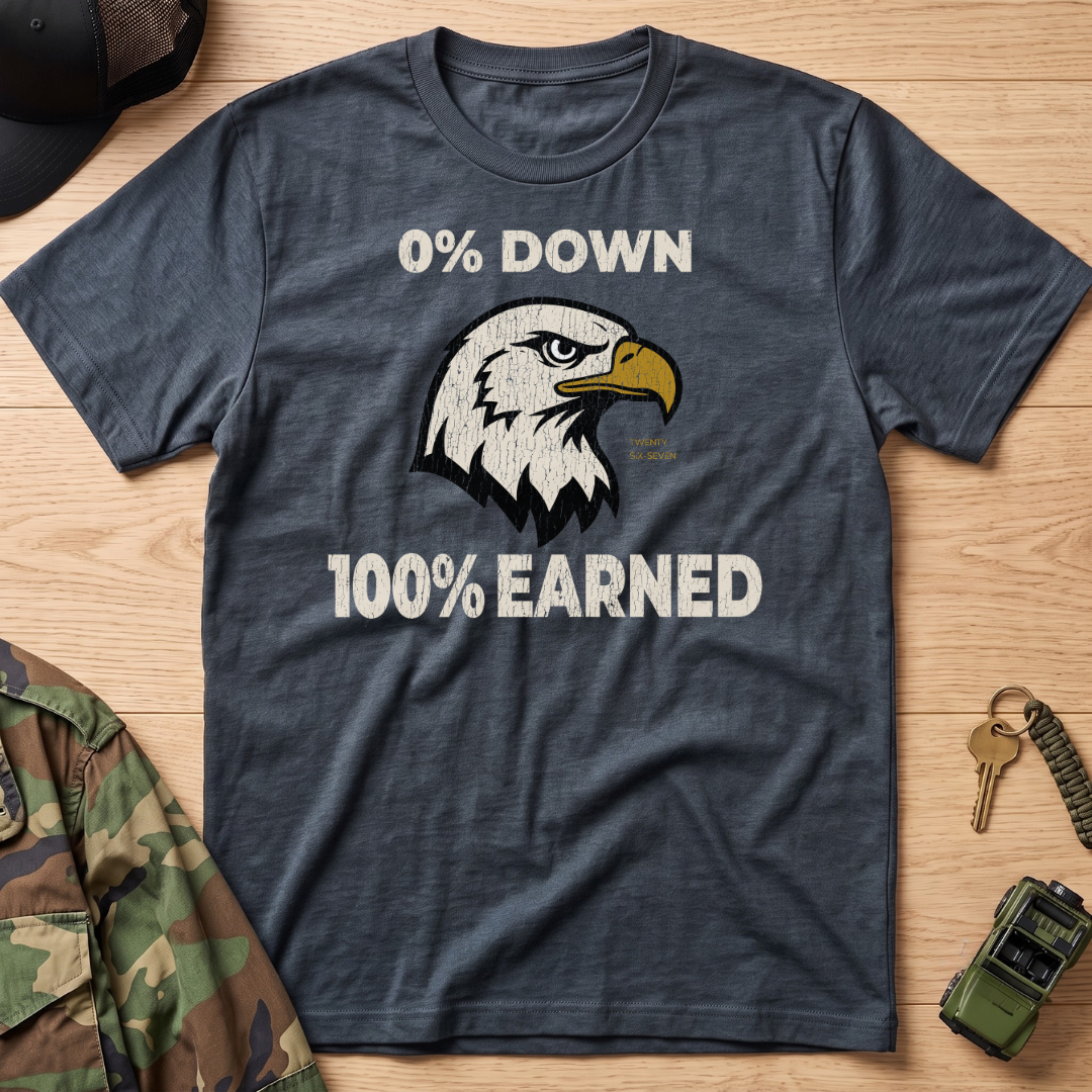 0% Down 100% Earned Vintage Eagle Graphic T-Shirt