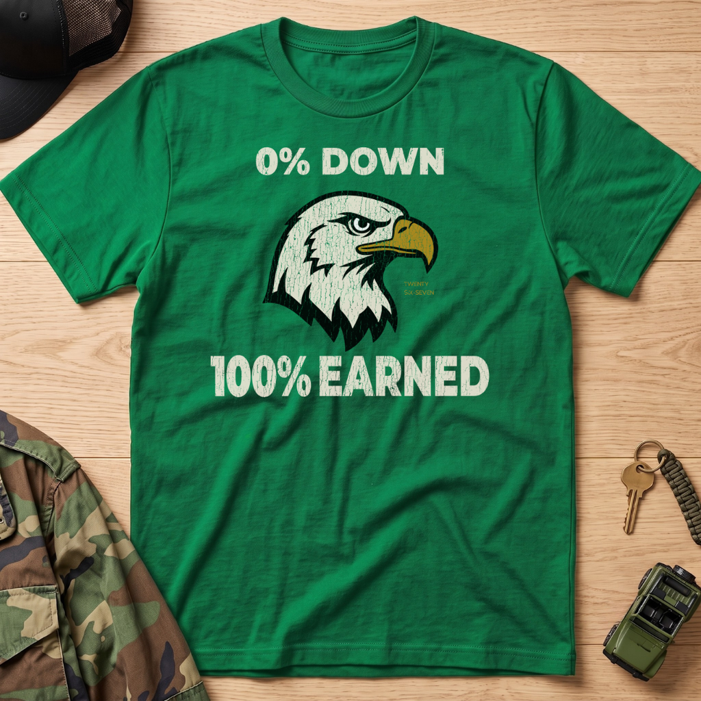 0% Down 100% Earned Vintage Eagle Graphic T-Shirt