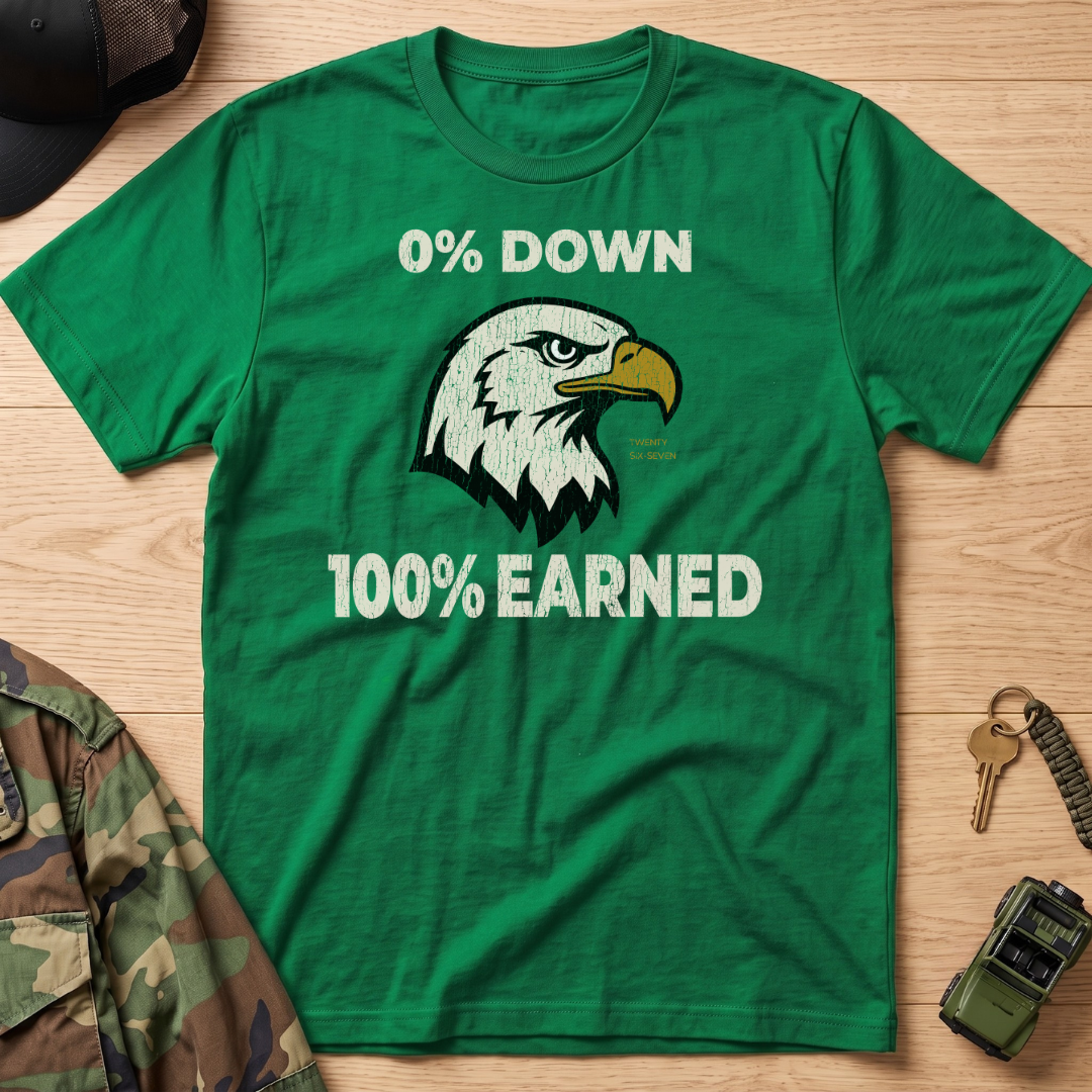 0% Down 100% Earned Vintage Eagle Graphic T-Shirt