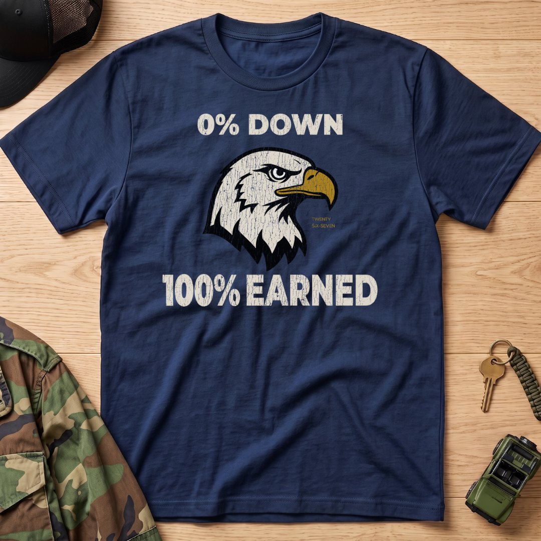 0% Down 100% Earned Vintage Eagle Graphic T-Shirt