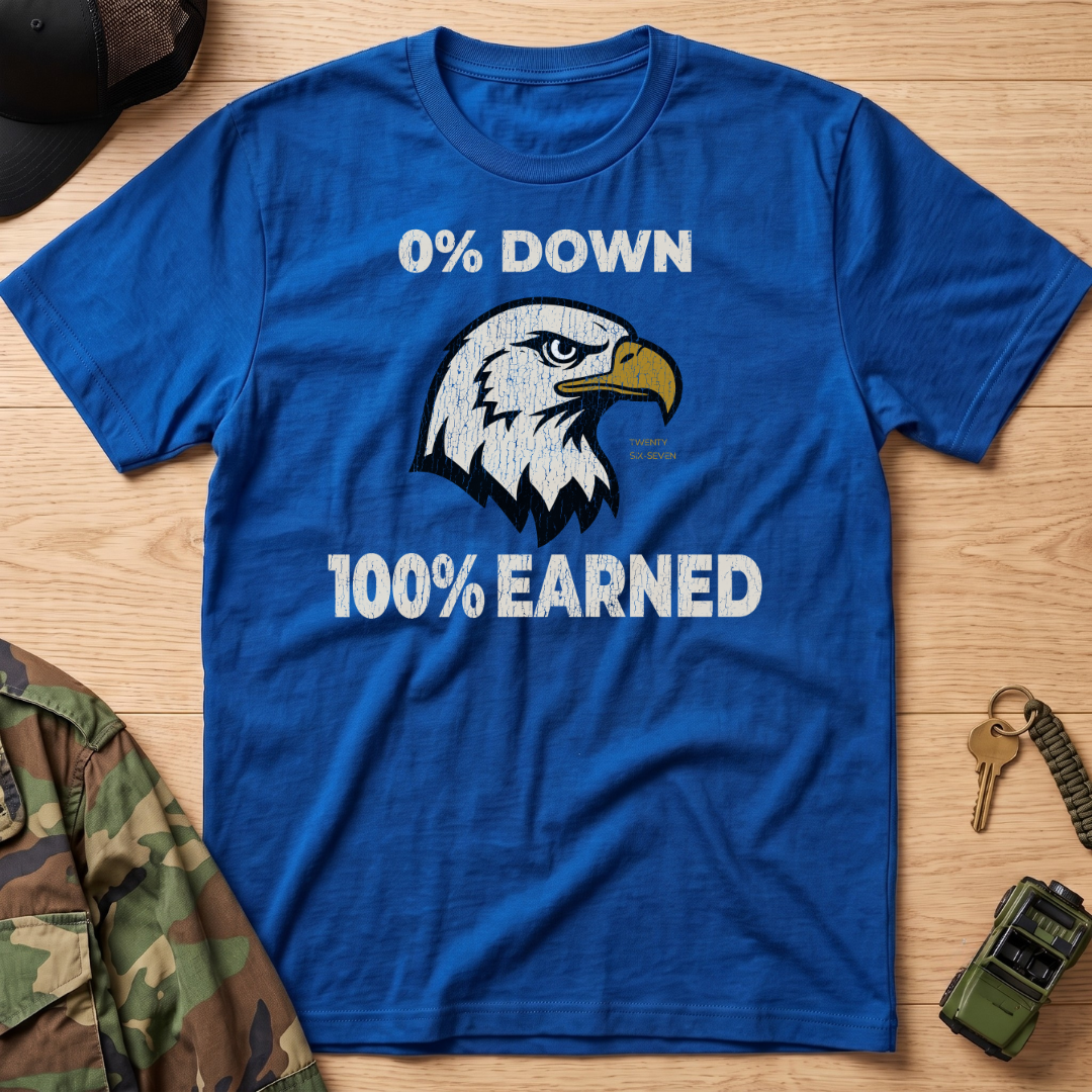 0% Down 100% Earned Vintage Eagle Graphic T-Shirt